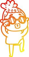 ligne de gradient chaud dessin dessin animé femme fatiguée portant des lunettes vecteur
