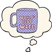 tasse de la meilleure femme du monde et bulle de pensée dans le style de la bande dessinée vecteur