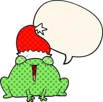 grenouille de noël dessin animé mignon et bulle de dialogue dans le style de la bande dessinée vecteur