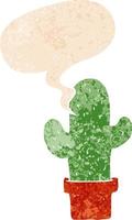 cactus de dessin animé et bulle de dialogue dans un style texturé rétro vecteur