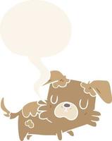 dessin animé petit chien et bulle de dialogue dans un style rétro vecteur