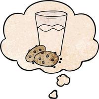 biscuits de dessin animé et lait et bulle de pensée dans le style de motif de texture grunge vecteur