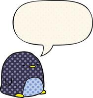 pingouin de dessin animé mignon et bulle de dialogue dans le style de la bande dessinée vecteur