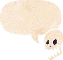 caricature de crâne riant et bulle de dialogue dans un style texturé rétro vecteur