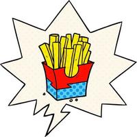 frites de malbouffe de dessin animé et bulle de dialogue dans le style de la bande dessinée vecteur