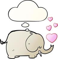 éléphant de dessin animé mignon avec des coeurs d'amour et une bulle de pensée dans un style de dégradé lisse vecteur