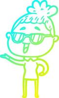 ligne de gradient froid dessin dessin animé femme heureuse portant des lunettes vecteur