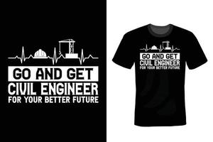 conception de t-shirt ingénieur civil, vintage, typographie vecteur