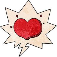 coeur d'amour de dessin animé et bulle de dialogue dans un style de texture rétro vecteur