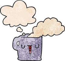 dessin animé tasse de café chaud et bulle de pensée dans le style de motif de texture grunge vecteur