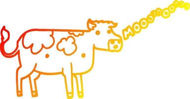 ligne de gradient chaud dessinant une vache de dessin animé vecteur