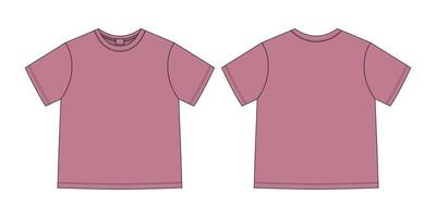 croquis technique de vêtements t-shirt unisexe. couleur pudra. modèle de conception de t-shirt. vecteur