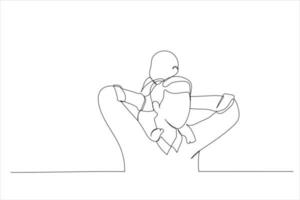 dessin de bébé assis sur le père. style d'art en ligne unique vecteur