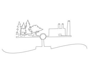 dessin animé d'homme d'affaires équilibrant l'échelle avec la nature et l'industrie. métaphore de la conservation de l'environnement. style d'art en ligne continue unique vecteur
