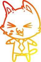 ligne de gradient chaud dessinant un chat de dessin animé portant une chemise sifflant vecteur