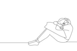 dessin de femme assise dépression et anxiété avec un fond blanc pour l'espace de copie .. un dessin au trait vecteur
