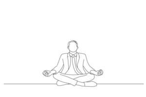 dessin animé d'un homme d'affaires paisible assis dans une pose de lotus relaxante. style de dessin au trait vecteur