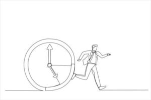 dessin d'homme d'affaires exécuté à partir des horloges. style d'art en ligne unique vecteur