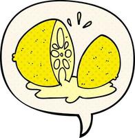 dessin animé coupé citron et bulle de dialogue dans le style de la bande dessinée vecteur