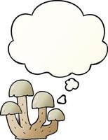 champignon de dessin animé et bulle de pensée dans un style dégradé lisse vecteur