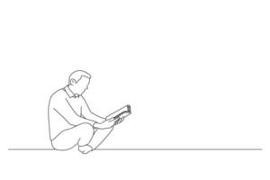 dessin animé d'un homme musulman lisant le coran du livre sacré. style de dessin d'art en ligne vecteur