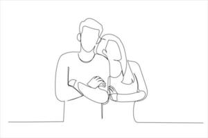 dessin de jeune couple debout. style d'art en ligne unique vecteur