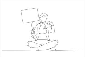 illustration de la jeune femme tenant une affiche vierge. un style d'art en ligne continue vecteur