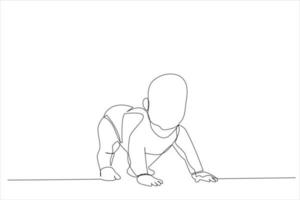 dessin animé de bébé garçon tout-petit essayant de se lever. dessin au trait continu vecteur