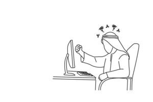 dessin animé d'un homme arabe travaillant au bureau. dessin au trait continu vecteur