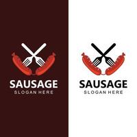 conception de vecteur de saucisses grillées logo de nourriture cool rétro