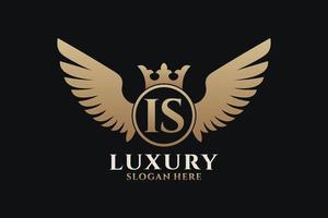 lettre d'aile royale de luxe est vecteur de logo de couleur or crête, logo de victoire, logo de crête, logo d'aile, modèle de logo vectoriel.