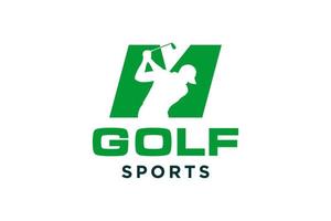 logo d'icône de lettre alphabet m pour modèle vectoriel de conception de logo de golf, étiquette vectorielle de golf, logo de championnat de golf, illustration, icône créative, concept de design