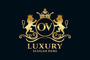 modèle de logo de luxe royal lion lettre initiale ov dans l'art vectoriel pour les projets de marque luxueux et autres illustrations vectorielles.