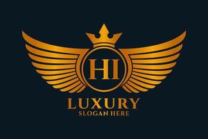 lettre d'aile royale de luxe salut vecteur de logo de couleur or crête, logo de victoire, logo de crête, logo d'aile, modèle de logo vectoriel.