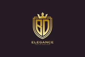 logo monogramme de luxe élégant initial bd ou modèle de badge avec volutes et couronne royale - parfait pour les projets de marque de luxe vecteur
