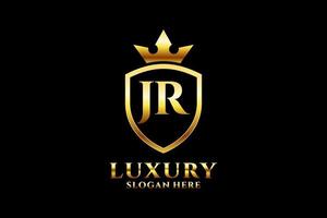 logo monogramme de luxe élégant initial jr ou modèle de badge avec volutes et couronne royale - parfait pour les projets de marque de luxe vecteur