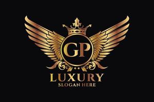lettre d'aile royale de luxe gp crest logo couleur or vecteur, logo de victoire, logo de crête, logo d'aile, modèle de logo vectoriel. vecteur