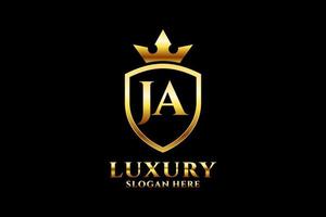 initial ja élégant logo monogramme de luxe ou modèle de badge avec volutes et couronne royale - parfait pour les projets de marque de luxe vecteur