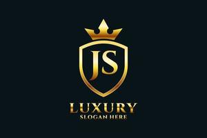 logo monogramme de luxe élégant initial js ou modèle de badge avec volutes et couronne royale - parfait pour les projets de marque de luxe vecteur