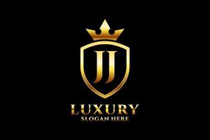 logo monogramme de luxe élégant initial jj ou modèle de badge avec volutes et couronne royale - parfait pour les projets de marque de luxe vecteur