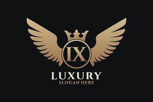 lettre d'aile royale de luxe ix crête logo couleur or vecteur, logo de victoire, logo de crête, logo d'aile, modèle de logo vectoriel. vecteur