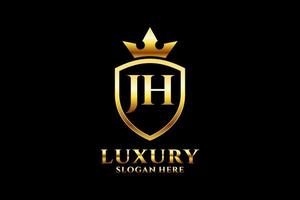 logo monogramme de luxe élégant initial jh ou modèle de badge avec volutes et couronne royale - parfait pour les projets de marque de luxe