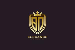 logo monogramme de luxe élégant initial bn ou modèle de badge avec volutes et couronne royale - parfait pour les projets de marque de luxe vecteur