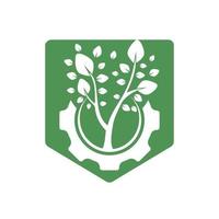 modèle de conception de logo vectoriel d'arbre à engrenages. logo de la technologie de la nature moderne. concept de logo vert eco tech et industrie.