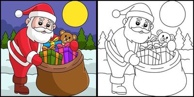 coloriage de noël père noël avec sac vecteur