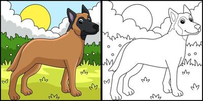 illustration de la page de coloriage du chien malinois belge vecteur