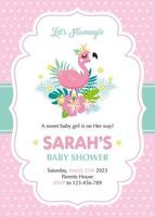 invitation de douche de bébé avec flamant rose mignon vecteur