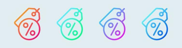 icône de ligne de remise en dégradé de couleurs. signes de pourcentage illustration vectorielle. vecteur