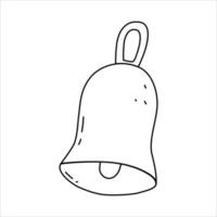 sonner la cloche de l'école dans un joli style de doodle. élément vectoriel en ligne noire isolé sur fond blanc