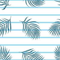 modèle sans couture tropical de vecteur avec des feuilles de palmier et une ligne bleue sur fond blanc. motif tropical sans couture à la mode. conception pour l'impression textile. tropique exotique. fond de feuilles de noix de coco. été